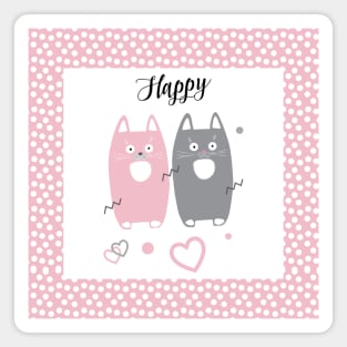 Happy Pink and Grey cats pattern. Funny Gifts & Clothing Collection with Cute black cats animals, Pink and Grey Lovely Little Kittens pattern Magnet